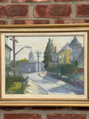 1960s Harold Wolpoff New England Impressionist Oil Painting Gloucester City Hall