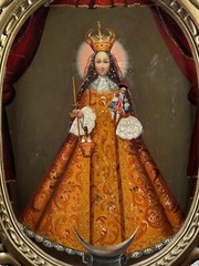 Spanish Colonial Cuzco Oil Painting Virgin Candelaria Mary Christ Retablo Saint