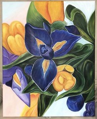 Iris and Tulips Acrylic Painting On Canvas Original Art
