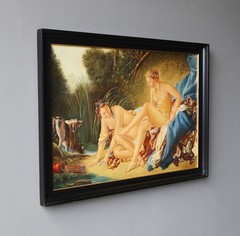 50″ Wide Framed Oil On Canvas Painting After Francois Boucher „Diana Bathing“
