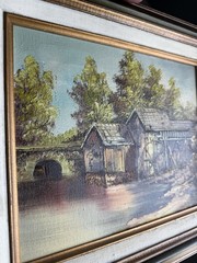 VTG Signed Original Oil Painting Country Water Mill Landscape Signed