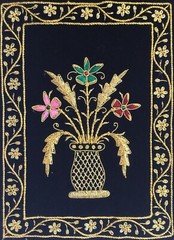 Indian Velvet Embroidery Art Handmade Jaipur Floral Vase Decor Ethnic Handicraft