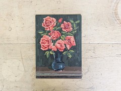 Vtg 1965 Paint By Numbers Rose Bouquet Oil Painting On Board Mid Century PBN Oil