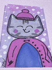 ACEO Cat “Stevie” Dancing By JennWatercolor Miniature Painting Art Card ATC