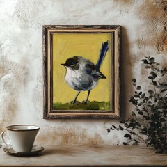 Fairy-wren Oil Painting Bird Original Small Animal Wall Art House Gift Home Art