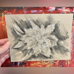 Original Art Clematis Flower Charcoal Pastel painting ladybugs nature garden USA