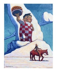 Original Painting Western Pop Art Route 66 Big Boy Cowboy Signed 18×24 Surreal