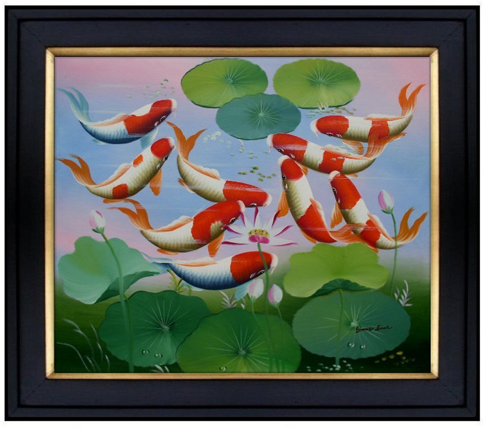 Framed, Koi Carp Pond II, Hand Painted Oil Painting 20x24in