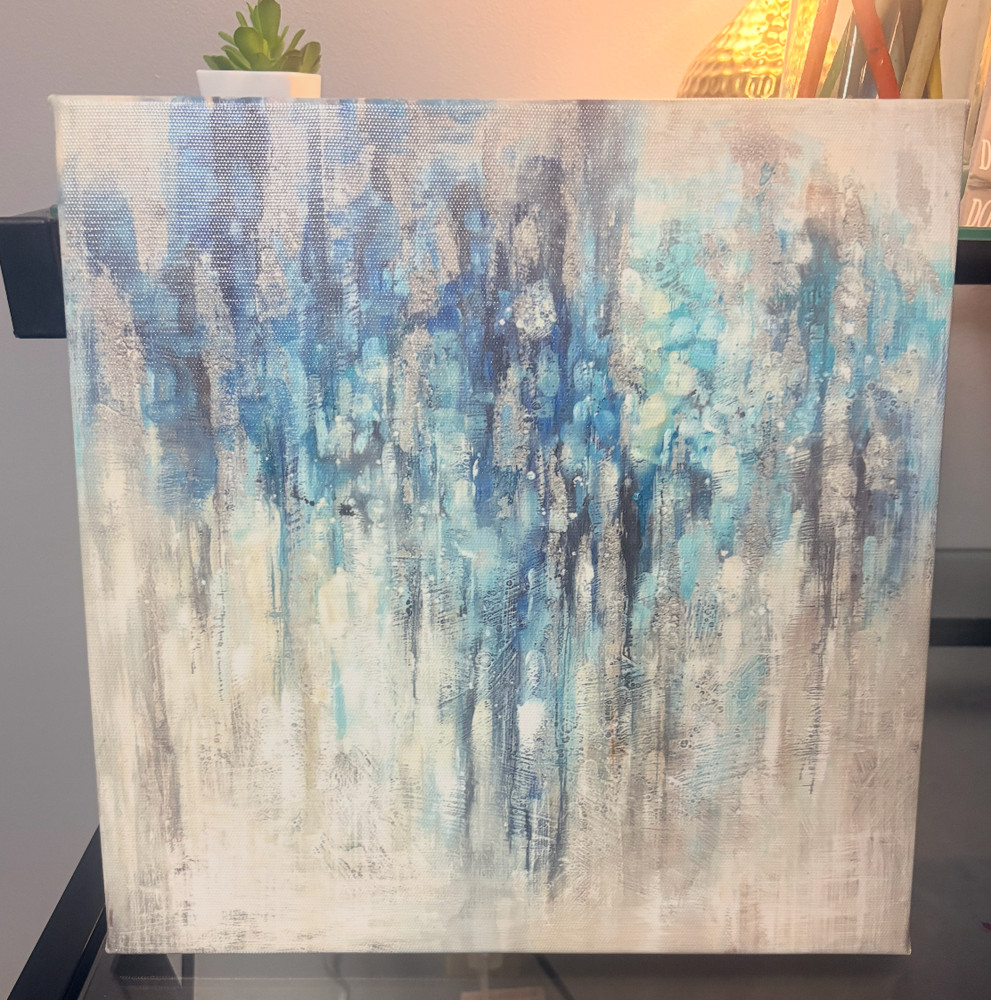 Blue Abstract Canvas Wall Art 12″x12″ Modern Painting Home Office Decor