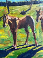 Large Signed Rene Guerin Oil Painting Horses in Florida Landscape 36″X30″