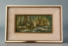 Vintage 1960’s Nautical Oil Painting Sail Boats Ocean Small Framed 8” X 12”