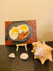 Food Painting Scrambled Eggs and Sausages Painting – Handcrafted Breakfast Food