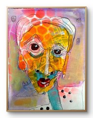 8″x10″ Whimsical Woman Painting on Paper Expressionism Abstract Design Home Art