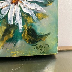 Vintage Handpainted Floral Daisies on Wood Wall Art