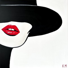 Red Whispers Under the Black Hat, Kristina Mallen | Original Unique Painting