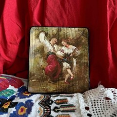 Ukrainian Folk Art Painting Wood Panel „Ukrainian Couple“ Ethno Art of Ukraine
