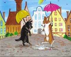 5×7 PRINT OF PAINTING RYTA SCOTTISH TERRIER PEMBOKE WELSH CORGI dog Town House