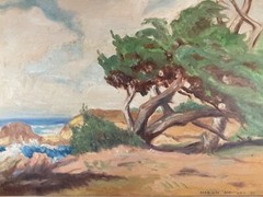 MID CENTURY MODERN 1957 Signed Waitley OIL PAINTING IMPRESSIONIST LANDSCAPE 4724