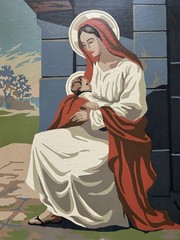 Vintage Paint By Number Of The Virgin Mary With Baby Jesus 12 X 16”