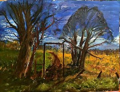 Country Path with Trees Blue Sky Landscape Painting 12×16 Original Oil