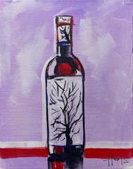 Hunt Original Art: 11×14 Acrylic on Canvas stylized Modern Red Wine Bottle