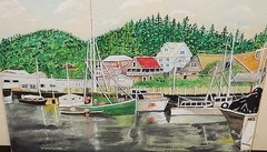 DORRIS SPENCER „KETCHIKAN ALASKA“ COLORFUL FISHING FLEET WATERCOLOR PAINTING