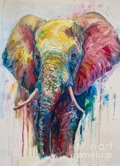 new handmade Painting on 24″*16″ canvas Colorful Elephant Trending by Wendy
