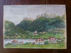 view overlooking french / swiss alps watercolour 1960’s . 27 x 19cm