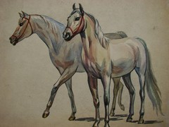 Ukrainian Soviet USSR watercolor Painting realism horse