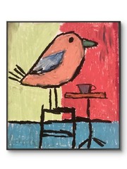 Abstract Colorful Coffee Doodle Rainbow Pink Bird Original Art 11×14 on Paper