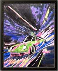 Racing Car 11×14 Expressionistic Original Signed Canvas Art Acrylic BACH