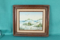 Vintage Original Oil Painting Beach Scene Sand Dunes Seagulls Ocean Signed