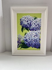 Original Floral Art Artist Signed Blue Hydrangeas Framed