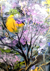 Original Oil Painting Cherry Blossom Gold Abstract Painting 4x4in framed