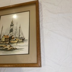 Vintage Watercolor Painting Original Signed Framed Caloloni Lighthouse