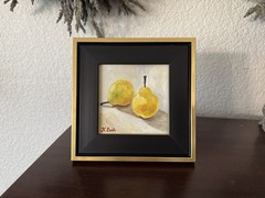 ORIGINAL OIL PAINTING STILL LIFE PEARS FRUIT SIGNED FRAMED 4×4
