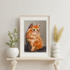 Red Cat Original Art Pet Portrait Painting Cat Pastels Art Orange Cat Artwork