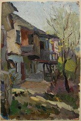 Ukrainian Soviet USSR Oil Painting impressionism realism house old Kyiv