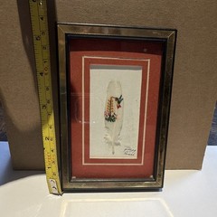 Panamá Signed Hummingbird & Flowers Feather Painting Matted Framed