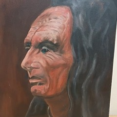 Inspired Signed Portrait Painting of Three Eagles Nez Perce Warrior
