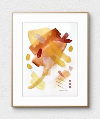 Original Abstract Watercolor Painting 12 x 9 Gold Orange Art Home Decor