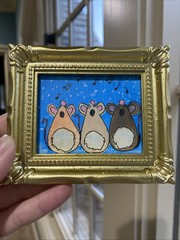 Funny Mouse,mice ,Original Painting On Paper,3/4,framed,miniature,small,mini