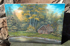 Vintage Canvas Oil Painting Signed Maullar Old Cabin In The Woods Hand Painted