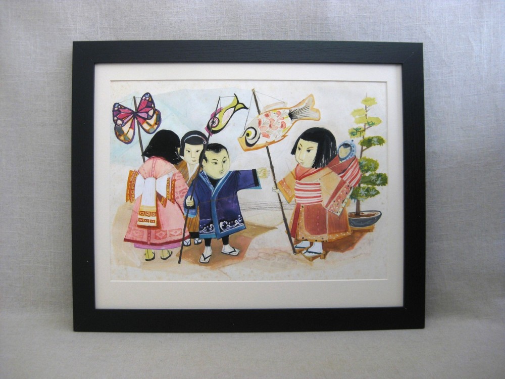 Vintage Asian Male Portrait Painting, Framed Original Watercolor, Spiritual Fig