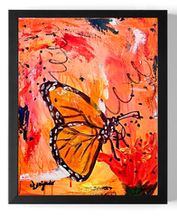 Guajardo Original Art: Neon Monarch Butterfly 14X11 Canvas Comes with 3D Glasses