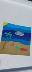 G.A.Titan Acrylic Painting IMPRESSIONISM Boat Seascape Boat Dog