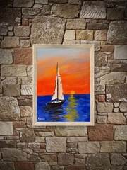 Original Sailboat Sunset 11×14 Painting Seascape Acrylic Coastal Nautical Art