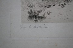 Antique George William Bohde Signed Country Farmhouse Landscape Etching 32″