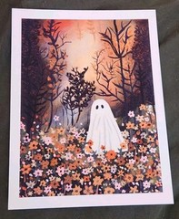 Original Acrylic Art 8.5×11 Ghost PRINT Forest Flower Painting Fall Meadow Woods