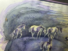 Large Superb Karen L Fraser „Storm Ponies II“ Watercolor Painting -Signed/Framed